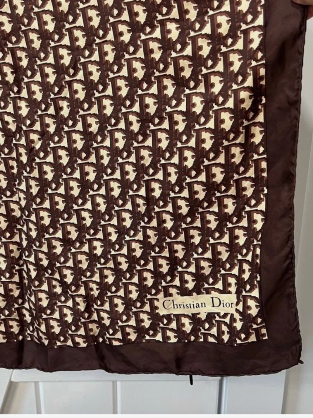 Christian Dior Monogram Scarf. 100% Silk. Hand Rolled. Made in Italy 30"x30" - Picture 5 of 6